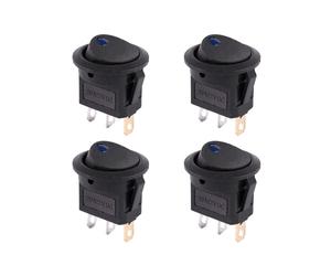 4X 12V LED Inverter Rocking Interruttore Rocker ROUND SPST -OFF per BARCA Car Nero + Blu