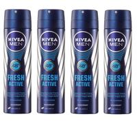 4x 150ml NIVEA Uomo Fresco Active 48h Deodorante Spray Senza Alluminio 0% Rapida