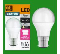 4X 9W (=60W) 110V Pearl LED, A60 GLS Globo, Attacco A Baionetta BC B22 Lampadina [EEK: A+]