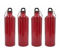 4x Alluminio Borraccia 1 Litro Rosso con Moschettone Bottiglia D'Acqua Sport