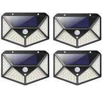 4x Applique Solare Luce 100 LED Luce Fredda Esterno Sensore Movimento Giardino