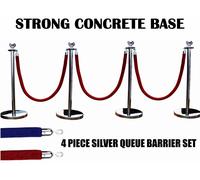 4x ARGENTO BARRIERA DI CODA PALETTI SUPPORTI SICUREZZA PALETTI DI SOSTEGNO CORDA