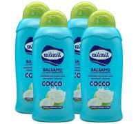 4x Balsamo Con Crema Rigenerante COCCO Per Capelli Lunghi e Fini. Agisce Sul Capello Dalla Radice Alla Punta, Mantenendo La Sua Vitalità e Lucentezza 500ml