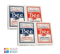 4x Bee Jumbo Index Carte Da Poker Mazzi 2 Rosse 2 Blu USPC