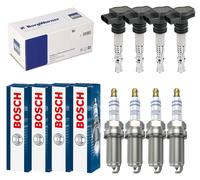 4x Beru Bobina + 4x Bosch Candela Doppio Platino per Mercedes-Benz