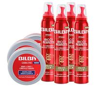 4x Bilba Spuma Ricci Perfetti Ceramidi e Olio di Argan Effetto Anticrespo 4 Flaconi da 200ml ognuno + 3x Cera Fix Modellante Capelli Semi di Lino e Cristalli Liquidi 3 Barattoli da 100ml ognuno