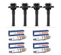 4x Bobina + 4x Originale Bosch Candele per Audi A6 A4 Seat VW Skoda Passat