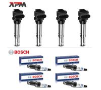 4x Bobina + 4x Originale Bosch Candele per Audi Skoda VW Golf Passat Polo