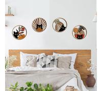 4x Boho Black Cat Decor decorazioni per gatto appeso a parete in legno Plaques