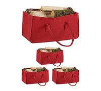 4x Borsa Portalegna per Camino in Feltro Cesto Portatile Portariviste Pieghevole HxLxP: 25x25x50 cm, Rosso