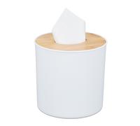 4x Box fazzoletti bianco rotondo coperchio bambù contenitore organizer makeup