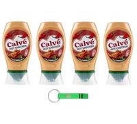 4x Calvé Salsa Hot Chicken - Ideale per dare vitalità e gusto a bocconcini di pollo e spiedini - Top Down 250ml + Portachiavi Beni Culinari in Omaggio