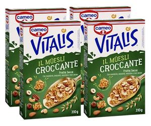4X Cameo Vitalis il Muesli Croccante Frutta Secca con Mandorle Anacardi Nocciole e Noci Pecan 310g [4 Confezioni]