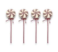 4x Candy Cane Lolly Pop Floccato APPENDINO Addobbo Bianco e Rosa Antico Decorazione Albero Natale Bastoni Passeggio Strisce Peluche Papillon Candy Canes Stick (8x20 cm LOLLIPOP)