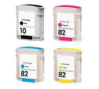 4X Cartucce Per HP DesignJet 500 500PS 800 800PS / Nr. 10 + 82 Da 69Ml Cartuccia