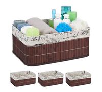 4x Cesta bambù da scaffale scatola portaoggetti bianca bagno multifunzione