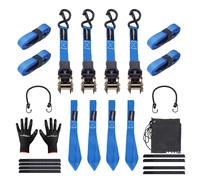 4x Cinghie di Tensione Cricchetto & Gancio a S con clip 25mm x 4,5m Blu 997kg