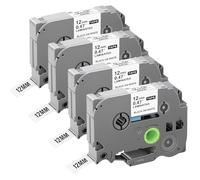 4x Compatibile con Nastro per Etichette 12mm 0.47''x8m Nero su Bianco, Compatibile con Nastro Etichettatrice TZe-231 TZe231 TZe, Tape Cassetta per PT-H100/105/107B/100LB