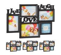 Relaxdays 4X Cornice multifoto Live Love Laugh portafoto Multiplo 5 Foto Diverse Dimensioni Collage 3D 31x45,5, Nero