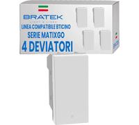 4X Deviatore Unipolare Basculante Illuminabile Compatibile BTicino MatixGo | Sostituisce Deviatore BTicino MatixGo JW4003 - Illuminabile con LED Aggiuntivo Non Incluso - Made in Europe by Bratek
