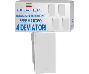 4X Deviatore Unipolare Basculante Illuminabile Compatibile BTicino MatixGo | Sostituisce Deviatore BTicino MatixGo JW4003 - Illuminabile con LED Aggiuntivo Non Incluso - Made in Europe by Bratek