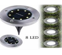 4X DISK LIGHTS PANNELLO SOLARE DA GIARDINO LED SENSORE CREPUSCOLARE FARETTO ip65