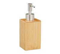 4x Dispenser di Sapone Manuale, 200ml, Ricaricabile con Testa a Pressione, Bambù & Plastica, Naturale/Argento