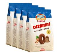 4X Divella Ottimini Nocciole e Cacao Biscotti Frollini - Biscotti per Colazione e Merenda con Cacao e Nocciole, 350g