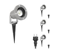 ledscom.de 4x faretto da giardino DUK con picchetto a terra per esterni, IP65, spina, grigio, in U10 LED 510lm bianco caldo