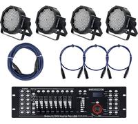 4x Faretto PAR LED Faro Effetto Luce RGB Set Programmabile controllore DMX Cavo