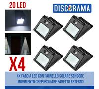 4X FARO A LED CON PANNELLO SOLARE SENSORE MOVIMENTO CREPUSCOLARE FARETTO ESTERNO
