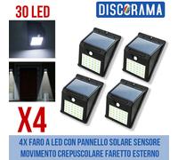 4X FARO A LED CON PANNELLO SOLARE SENSORE MOVIMENTO CREPUSCOLARE FARETTO ESTERNO