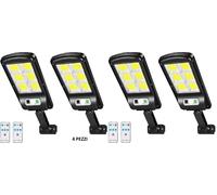 4X FARO LAMPIONE FARETTO SENSORE 120 LED stradale pannello solare fotovoltaico
