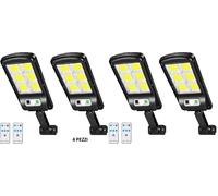 4X FARO LAMPIONE FARETTO SENSORE 120 LED stradale pannello solare fotovoltaico