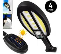 4x Faro Lampione Solare LED Da Giardino Stradale Con Sensore Crepuscolare 95 LED