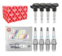 4x FEBI BILSTEIN Bobina Accensione + 4x NGK Candela Laser Platino per Audi Tt
