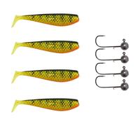 4X Fox Rage Lucioperca Pro Shad + 4X Pamchion Jigköpfe Set 8 Pezzi Natural Perch