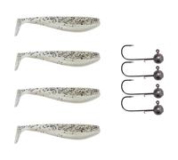 4x Fox Rage Lucioperca Pro Shad + 4x Pamchion Jigkopf Set 8 Pezzi Salt & Pepper