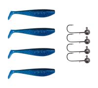 4x Fox Rage Lucioperca Pro Shad + 4x Pamchion Teste Jig Set 8 Pezzi Blue Flash