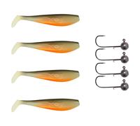 4x Fox Rage Lucioperca Pro Shad + 4x Pamchion Teste Jig Set 8 Pezzi Hot Olive