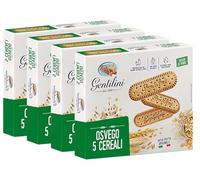 4X Gentilini Osvego 5 Cereali Biscotti con Farina Integrale e 5 Cereali (Orzo, Segale, Mais, Avena e Soia) 500g