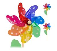 4x Girandole a Vento in Set, Decorazione a Pois, Gioco per Bambini, Mulino per Balcone, Legno/PP, Multicolore