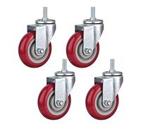 4X Heavy Duty Casters,Polyurethane Transport Castors,Cart Casters with Brakes,Red,360° Rotation,Load Capacity 360KG,Silent Castors Casters (Color : B/4 Universal, Size : 125mm)