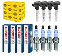 4x Hella Bobina + 4x Bosch Candela Doppio Iridio per Hyundai Sonata V Nf