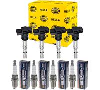 4x Hella Bobina Accensione + Beru Candela per VW EOS 1F7 1F8 2.0 TFSI Seat Leon