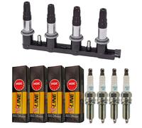 4x Herthbuss Elparts Bobina Accensione + 4x NGK Candela V-Line per Peugeot 207