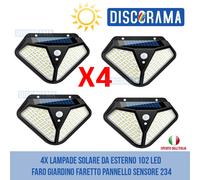4X LAMPADE SOLARE DA ESTERNO 102 LED FARO GIARDINO FARETTO PANNELLO SENSORE 234