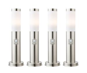 4x LED luce da esterno Luci da piedistallo Lampada da giardino Illuminazione veranda Percorso cortile ACCIAIO INOX incl. rilevatore di movimento 90° 2-8m
