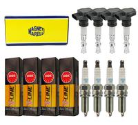 4x Magneti Marelli Bobina Accensione + 4x NGK Candela V-Line per Fiat Punto 199