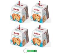 4x Maina Panettone Senza Lattosio - Dolce Natalizio Tradizionale Italiano - Torta Natalizia con Frutta Candita e Uvetta Dolce 750g + Portachiavi Beni Culinari in Omaggio